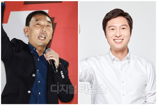 김용민(왼쪽) 더불어민주당 의원과 김해영 전 민주당 최고위원. <디지털타임스 DB, 연합뉴스>